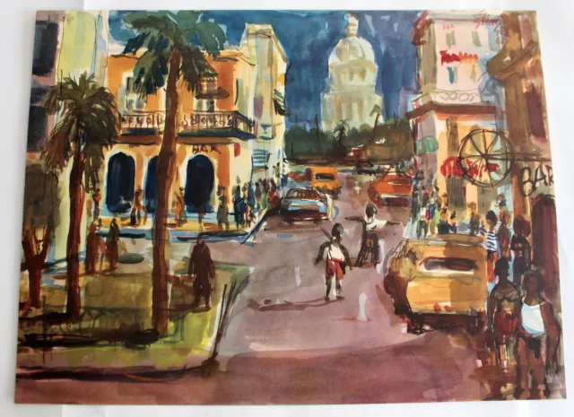 Gerhard Stengel Dresden 'Straße in Havanna' 1962 Aquarell Original Bild Gemälde