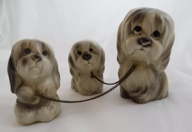 Vintage Shih Tzu Dog Mom with Puppies on Chain Figurine Japan