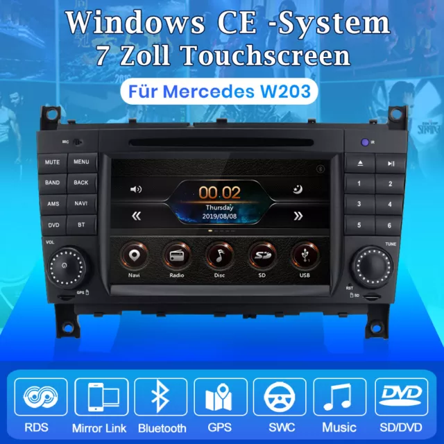 Autoradio 7"" GPS Navi CD DVD DAB+ RDS per Mercedes Benz Classe C W203 CLK 209 3