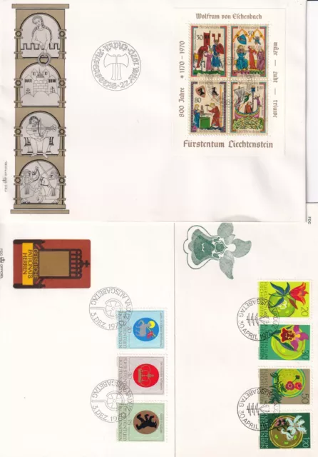 Liechtenstein, 7 verschiedene FDC mit dem kompletten Jahrgang 1970