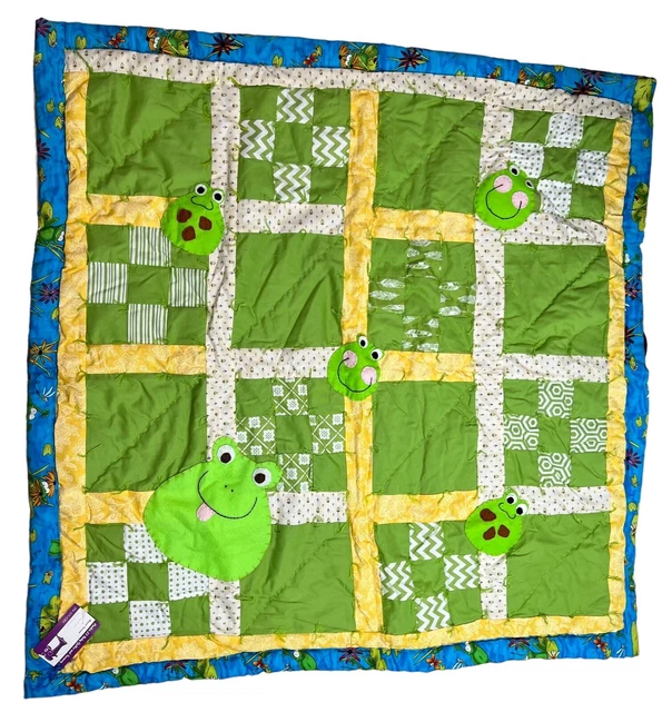 New Handmade Baby Crib Quilt Frogs Reversible Soft 40 x 40 by Sharon Norman