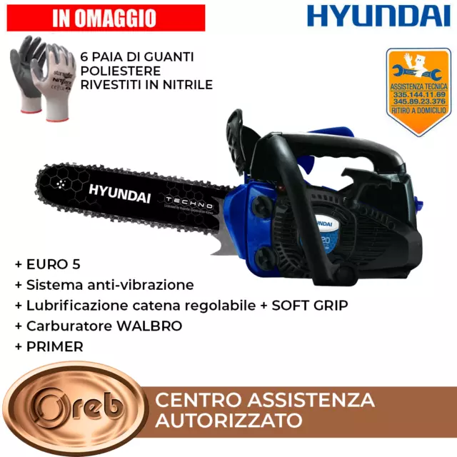 MOTOSEGA HYUNDAI 35020 BARRA 25cm 1.2HP 25.4cc 3,5Kg. DA POTATURA + OMAGGIO