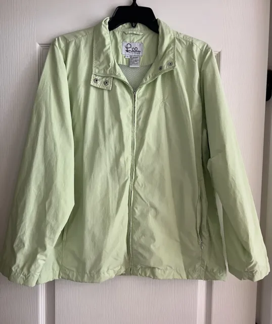 Lilly Pulitzer Green Fleece Jacket Lightweight Full Zip Up Size Large Palm Tree
