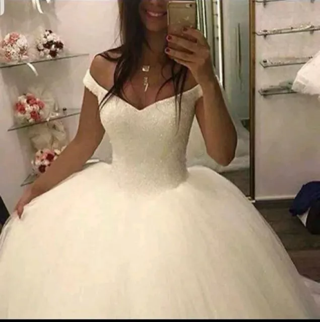 UK PRINCESS WHITE/IVORY Bridal Gown Crystal Off Shoulder Wedding Dress Size  6-22 £289.50 - PicClick UK