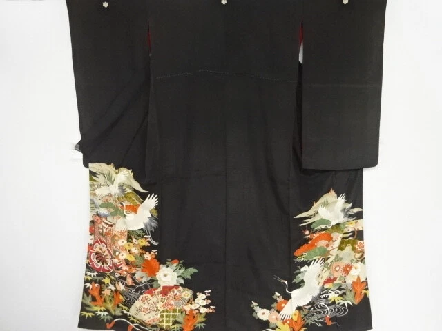 98655# Japanese Kimono / Antique Tomesode / Embroidery / Kinsha / Carriage &