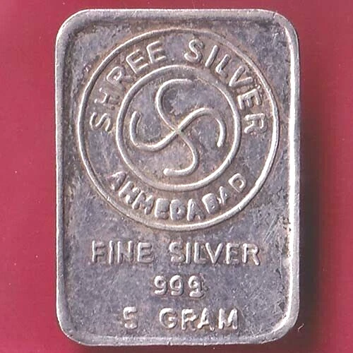 SILVER BAR : Weight – 4.82 gm : SHREE SILVER AHMEDABAD SWASTIKA MARK BAR #SB9