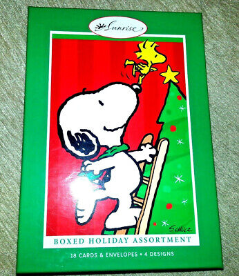 18 Christmas Cards SNOOPY & WOODSTOCK Sunrise PEANUTS Boxed Set 4 DESIGNS New