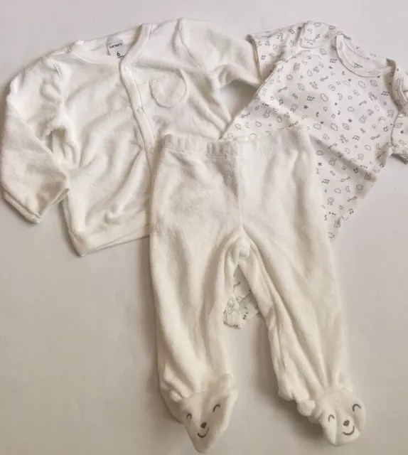 Carters Baby Boy Cardigan Bodysuit Pants Size 6 9 Months Ivory Terry Layette