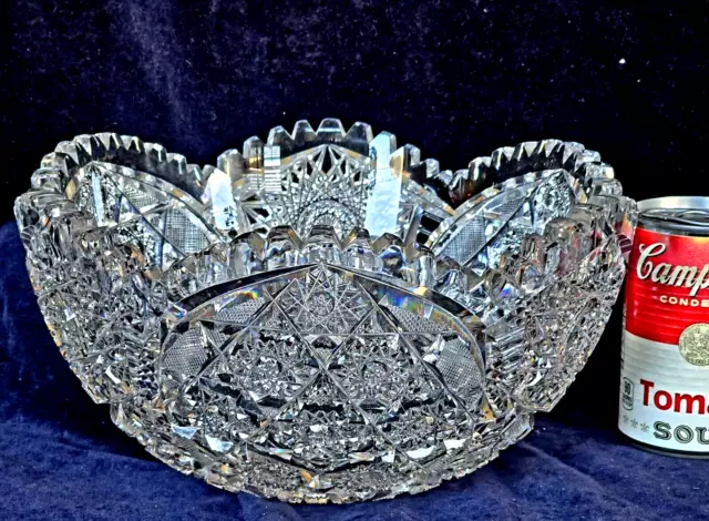 Thick Heavy ABP 10" Bowl American Brilliant Cut Glass No Mark 19th C Fine Detail