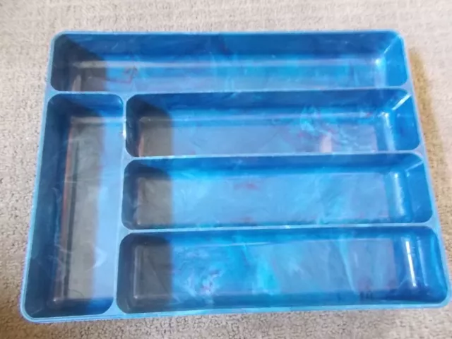 Vintage MCM LUSTRO WARE Bleu Marble Swirl Hard Plastic Silverware Tray