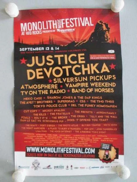 Justice Devotchka Vampire Weekend Monolith Red Rocks 2008 Concert Poster Red