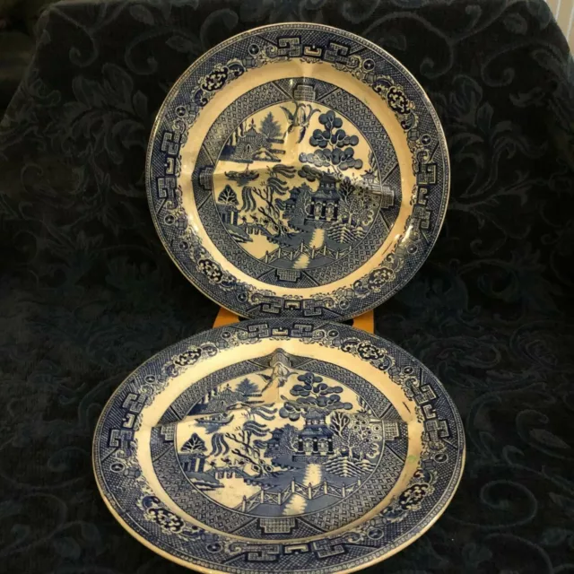 R Midwinter Burslem "Blue Willow"~Two Divided 11 1/2"  Plates or Relish Platters