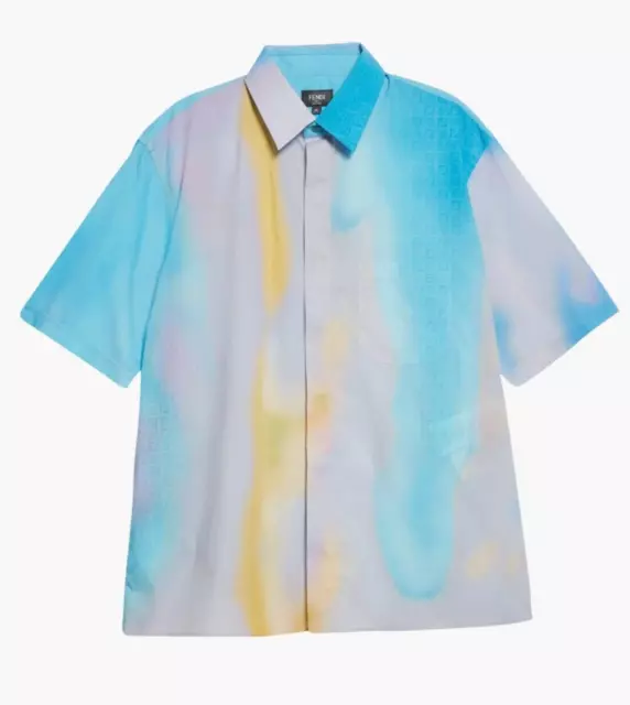 $510 Fendi Sunrise Print Short Sleeve Cotton Button-Up Shirt Size 41 NWT