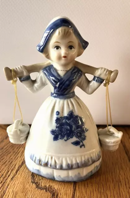 Vintage Dutch Girl Milk Maid Blue/White Porcelain Figurine