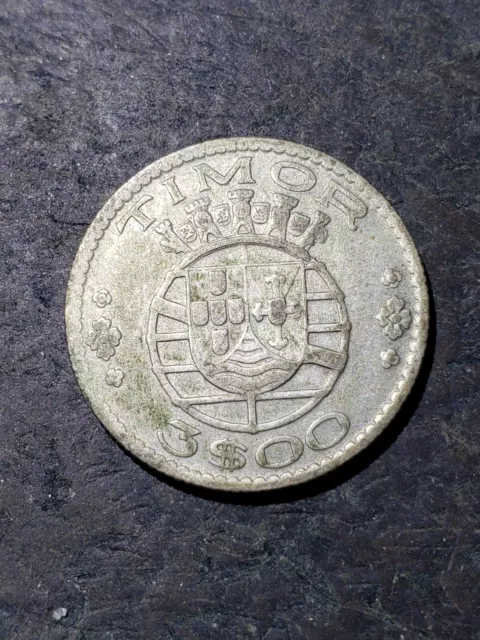 1958 Timor  Portugal Silver 3 Escudos Scarce Coin #666