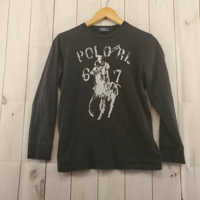 Polo by Ralph Lauren T Shirt Boys Medium Long Sleeve Tee Big Logo Black White
