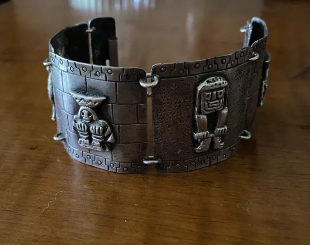 Industria Peruana Vintage Sterling Silver Panel Linked Bracelet