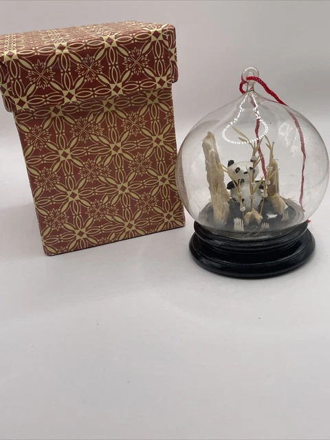NOS Panda Bear Diorama Asian Cork Sculpture Ornament Hanging Vintage w/ Box  AL3