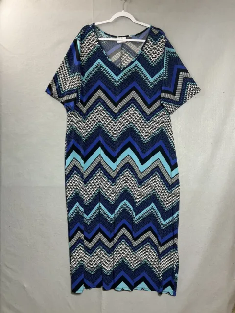 Avenue Dress Womens Plus 3X 26/28 Blue Geometric V Neck Maxi Stretch Casual