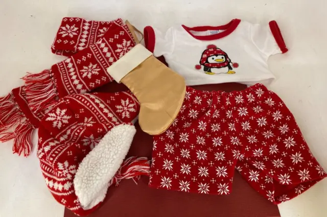 Build-A-Bear 🐾 BAB Christmas PJs w Scarf, Beanie & Stocking -Cothing/Outfit Lot