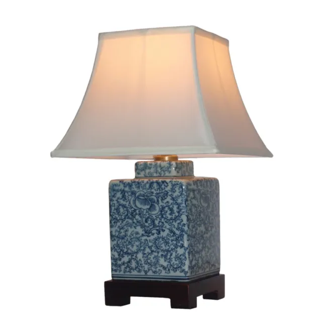 Blue and White Square Bedside Ceramic Porcelain Oriental Chinese Table Lamp 42cm