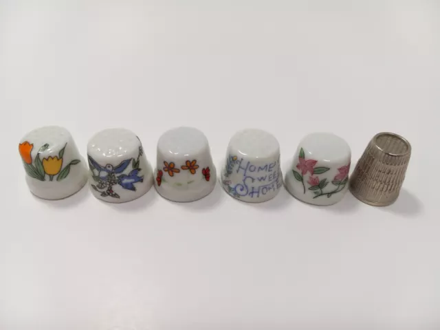 Vintage Sewing Thimble Lot Porcelain or Ceramic and Metal Thimbles