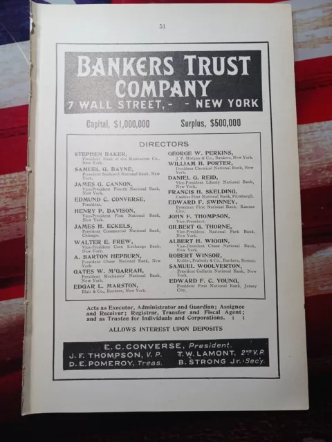 1904 Print Ad ~ BANKERS TRUST COMPANY 7 wall Street NYC ~ E. C. Converse