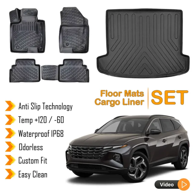 Floor Mats + Cargo Trunk Liner For Hyundai Tucson USA Hybrid 2022-2024 3D SET