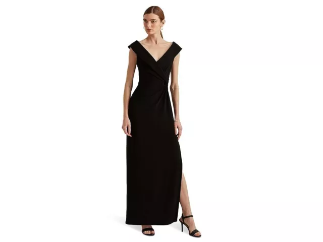 LAUREN Ralph Lauren Jersey Off-the-Shoulder Gown (Black) Women's Dress Size 8