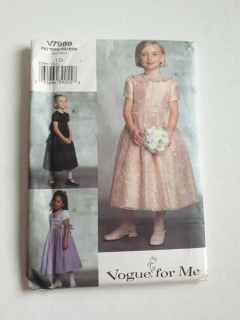 Vogue - 7989 Children's Dress Sewing Pattern - Bridesmaid Party - Age 2, 3, 4