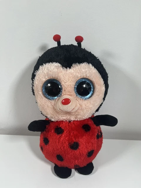 TY BEANIE BOO Izzy Ladybug Ladybird Blue Glitter Eyes Plush 3.95