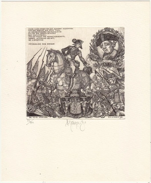 Exlibris Bookplate Radierung Harry Jürgens 1949 Friedrich der Große