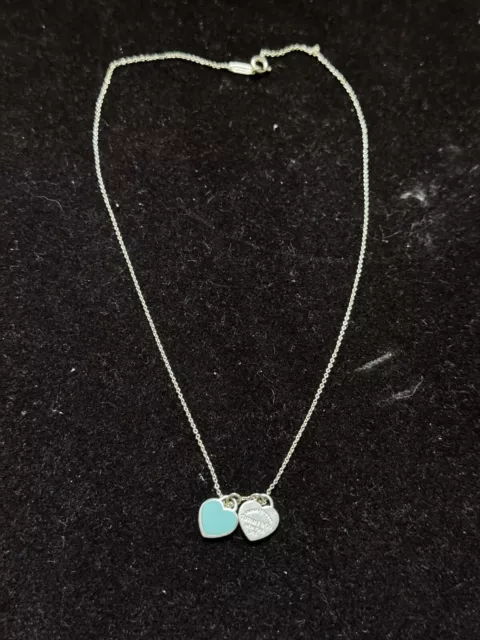 Tiffany And Co Double Blue Heart Necklace Tiffany Blue .925 Sterling Silver