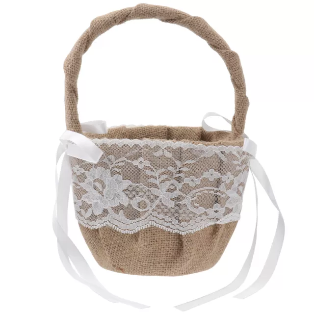 Wedding Basket Retro Lace Bow Baskets Petal White Flower Bride Girl