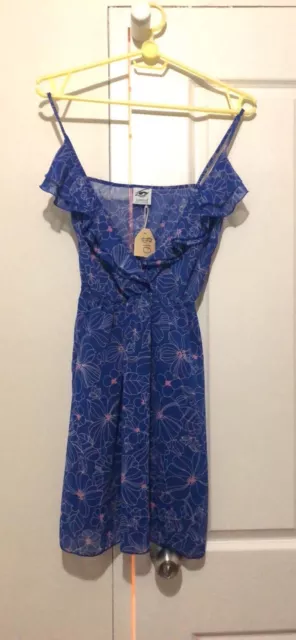 Lemisee! Size 8 Blue Floral Spaghetti Strap Low V Dress