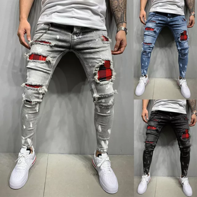 Black Ripped Jeans Men Slim Fit | Ripped Denim Slim Black Pant - Designer  Fashion Men - Aliexpress