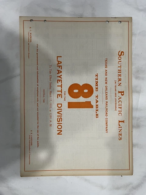 Southern Pacific Lines Employee Train Time Table 81 - 1935