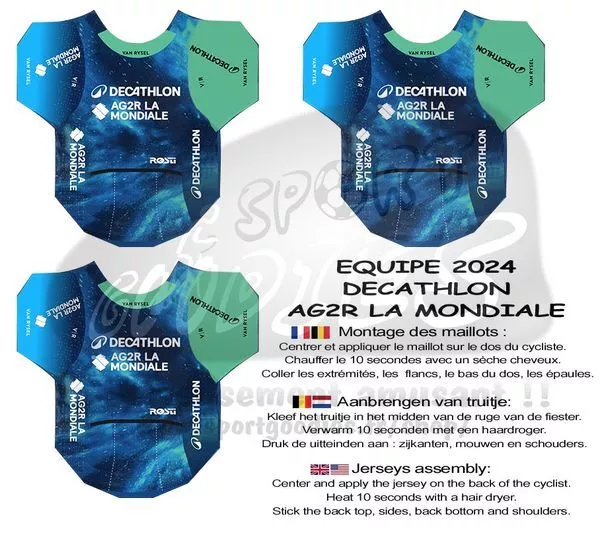 3 maillots stickers pour cyclistes miniatures Equipes 2024 Ech1/32 TDF