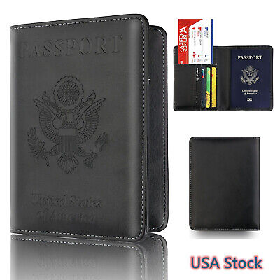 Anti-Theft RFID Blocking Leather Passport Holder ID Credit Card Cover Wallet USA