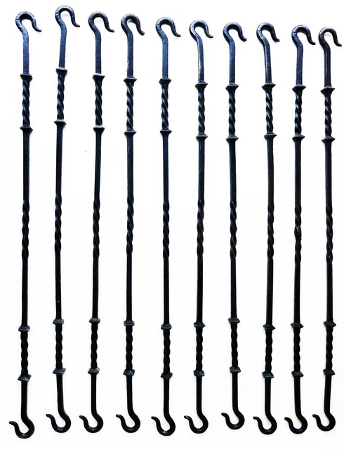 Rare Antique Set 10 Wrought Iron Hanging Display Hooks Kitchen / Shop /Grocers