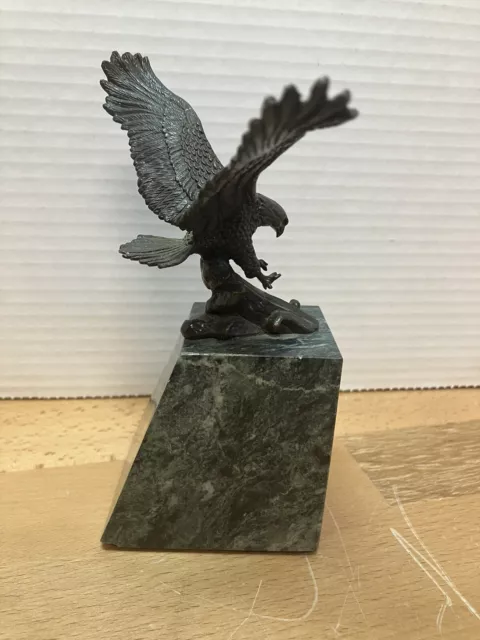 Swooping American Bald Eagle  Bronze Sculpture Statue On Marble Paper Weight