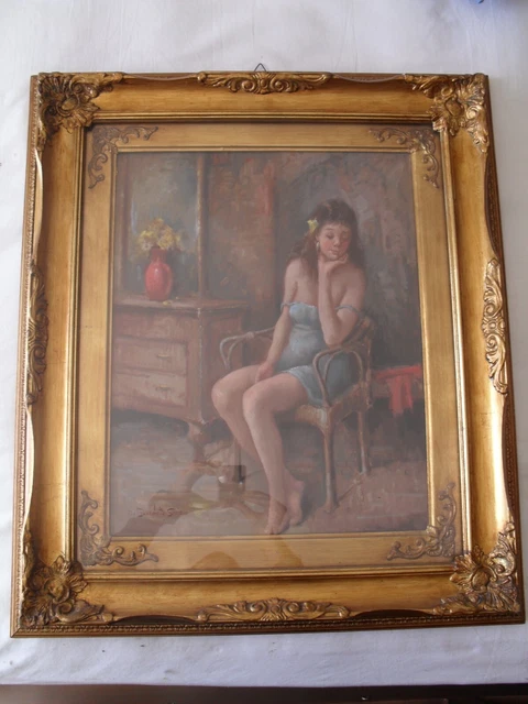 Dipinto Quadro XX Secolo Autore Sirio De Benedictis ad Olio Figura Donna 40x50