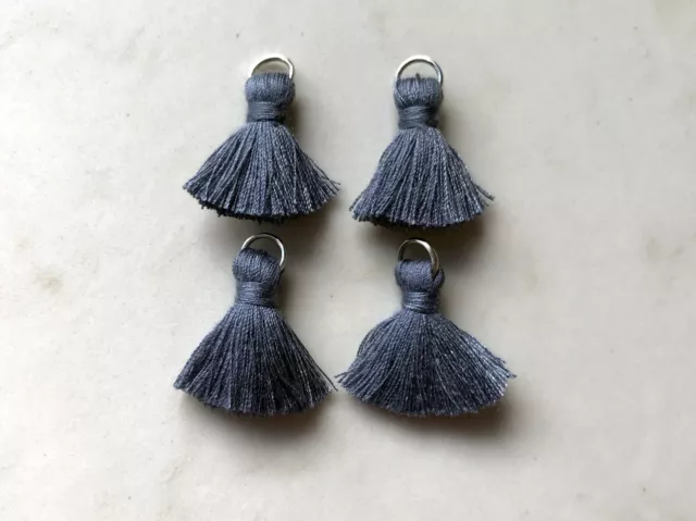 4 x Cotton Tassels 20mm 2cm Long - GREYISH BLUE - great for earring, accessories