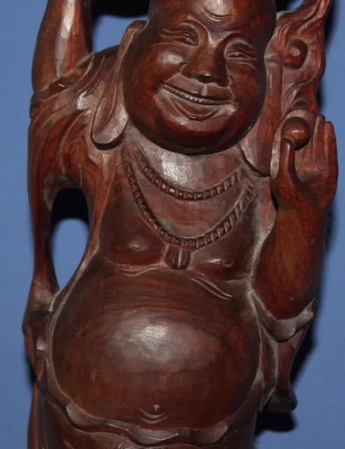 Vintage Hand Carved Wood Budai Laughing Buddha Statuette 3