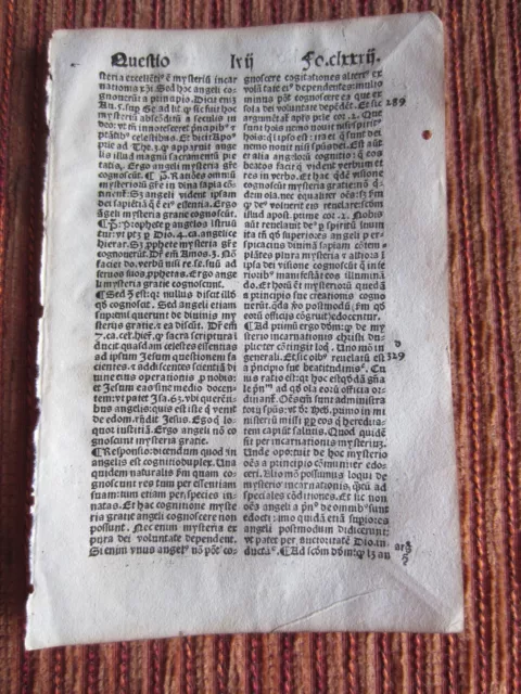 1493-SAINT THOMAS AQUINUS THEOLOGICA.INCUNABULA ORIGINAL INCUNABLE SHEET-clrrrii