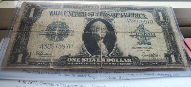 1923 $1 One Dollar Silver Certificate “HORSEBLANKET” Large Size Note