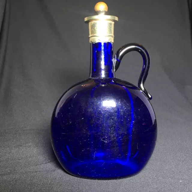 Viktorianische englische Bristol blaue Glasflasche FlascheFlask Dekanter Flagge um 1850