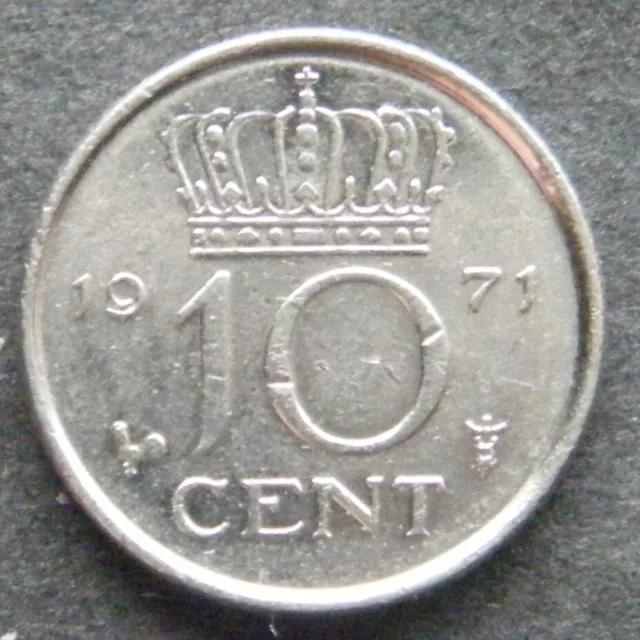 Niederlande, 10 Cent 1971, Juliana Koningin der Nederlanden, fast vz