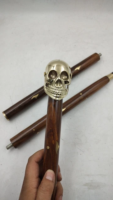 Set of Wooden Walking Cane for Women and Men | Beautiful Brass Skull Head Walkin
