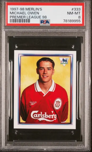 1997-98 Merlin Premier League 1998 98 Michael Owen #333 Sticker PSA 8 Rookie RC